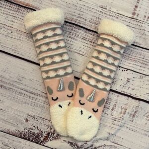 Cozy Unicorn Kids Socks - Pink and Cream